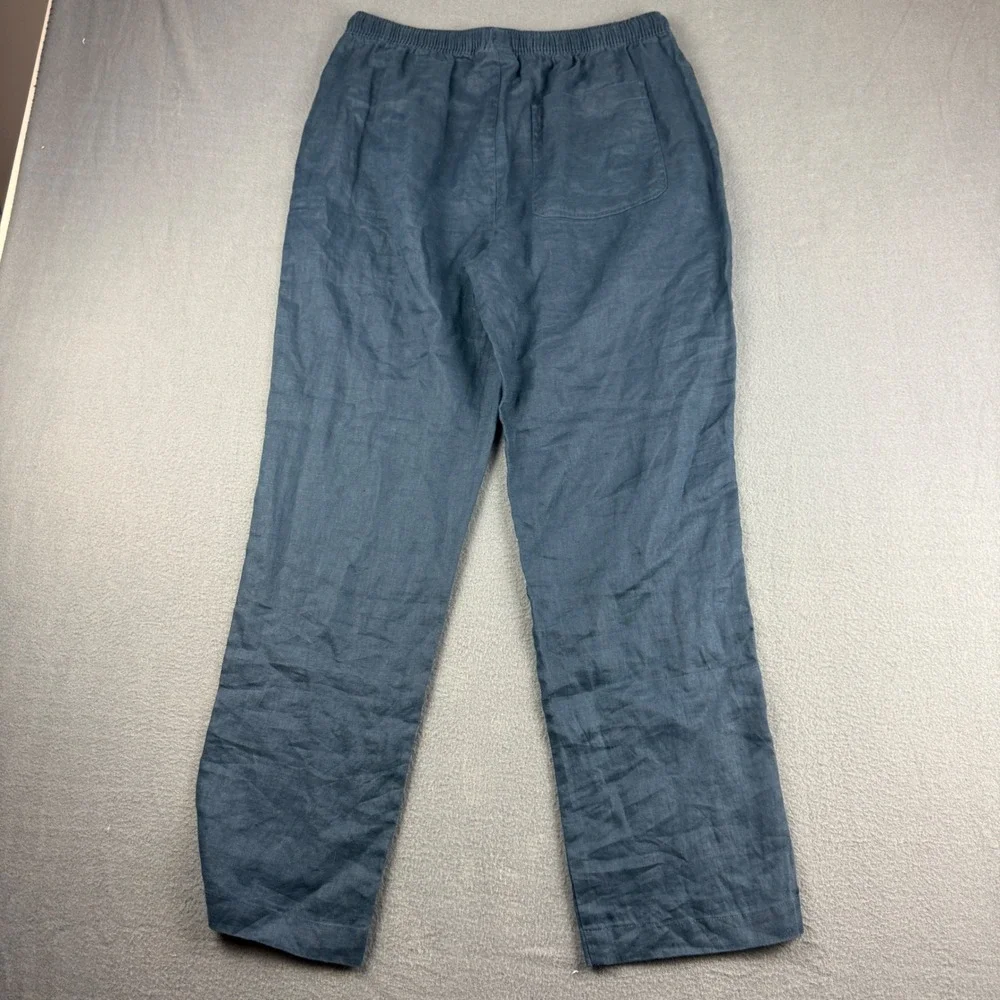 YoungLA Pants Men's S Navy Blue 100% Linen Drawstring Elastic Waist Lightweight